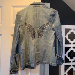 NWOT Hipchik Couture Denim Blazer With Butterfly Rhinestone Detail